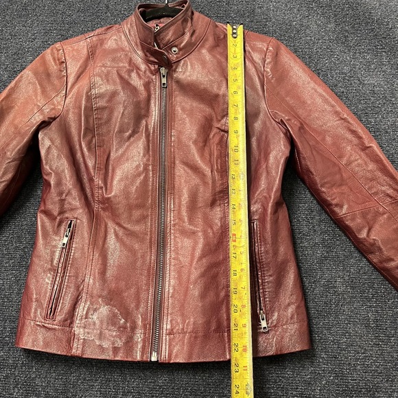 BB Dakota Jacket Womens Medium Red Leather Moto Motorcycle Full Zip Pockets - Picture 7 of 10